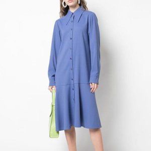 $575 Tibi Chalky Drape Shirtdress With Flounce